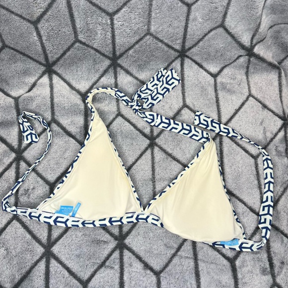 J. McLaughlin Patterned Navy Turquoise Malibu Halter  Bikini Top W - Picture 3 of 5